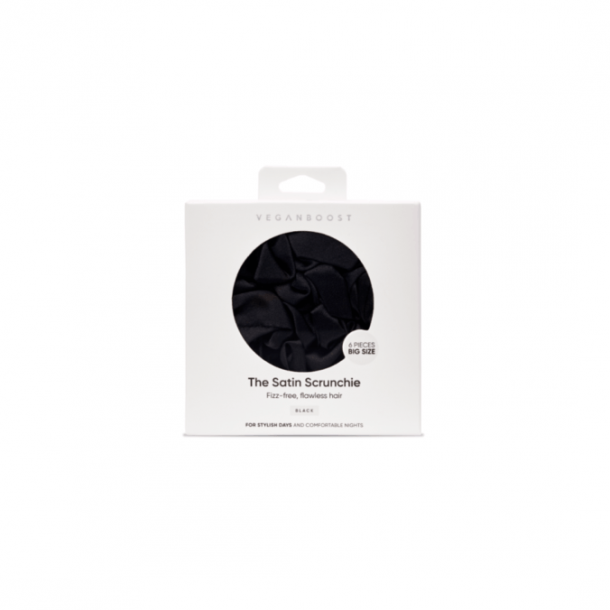 VEGANBOOST Satin Scrunchies Big Black 6pcs