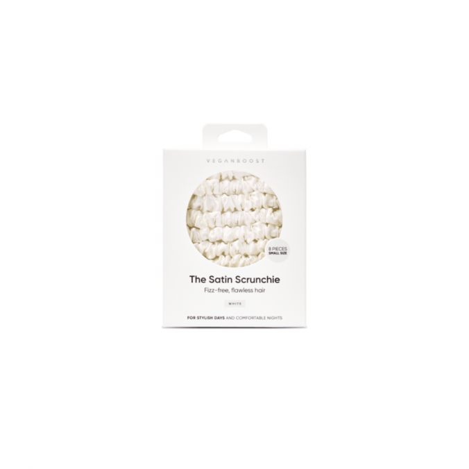 VEGANBOOST Satin Scrunchies Small White 8pcs