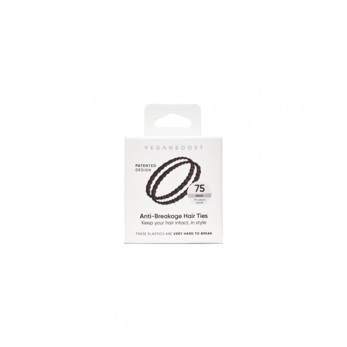 VEGANBOOST Anti-Breakage Hair Ties Black 75pcs