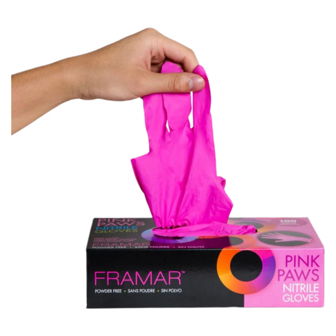 FRAMAR Nitril Handschoenen Poedervrij Pink Paws Medium 100pcs