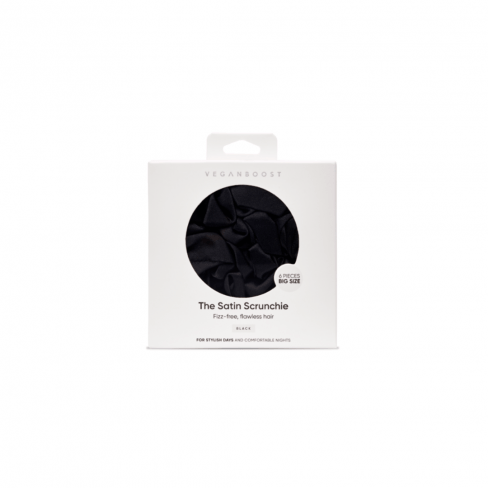 VEGANBOOST Satin Scrunchies Big Black 6pcs